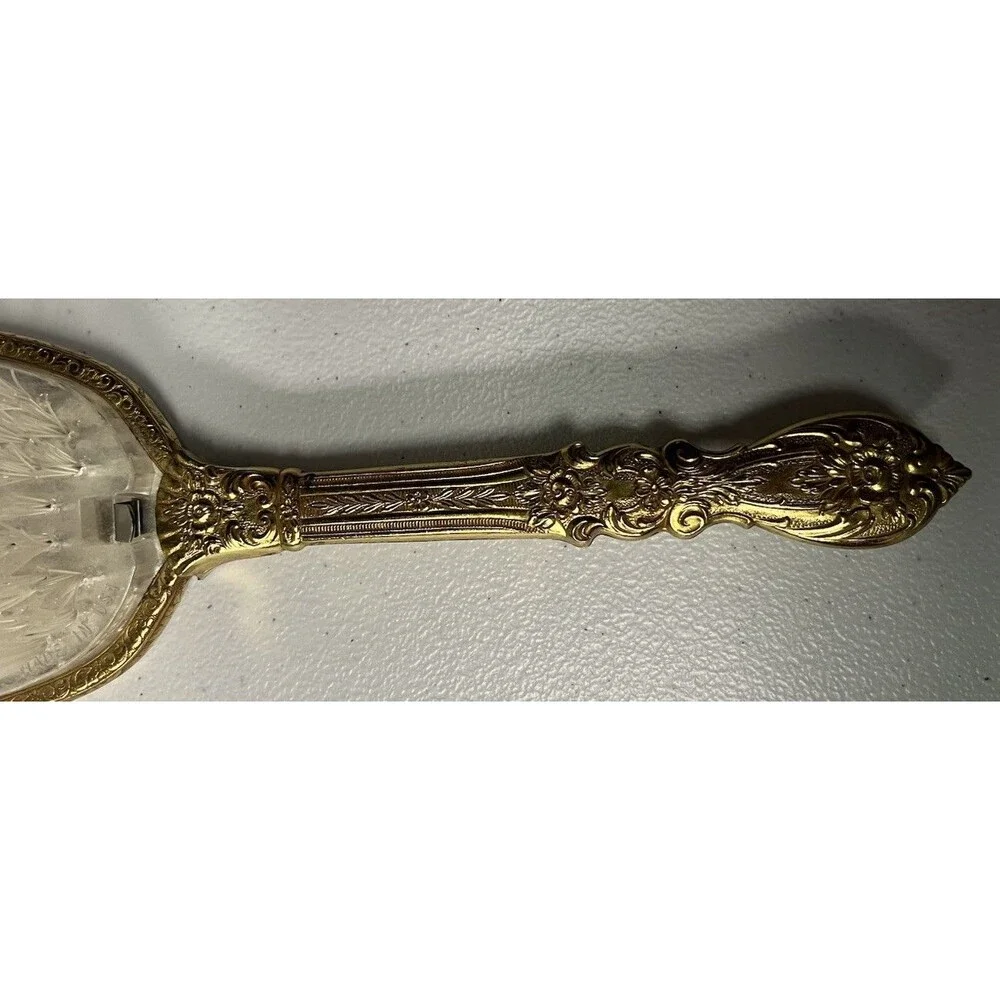Floral Vanity Hairbrush Ornate Gold Tone 10” Vintage Boudoir Victorian